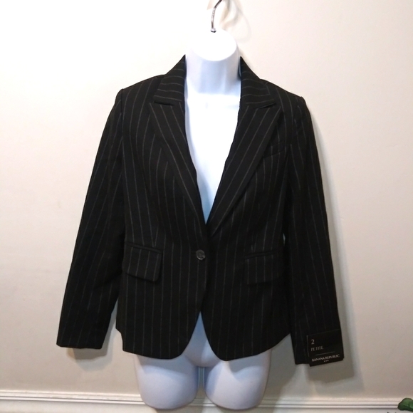 Banana Republic Aria Black Flannel Pin Stripe Blazer - Picture 2 of 14